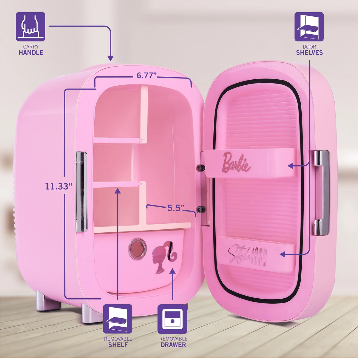 Pink 7L Mini Fridge with Glass Mirror Door N974