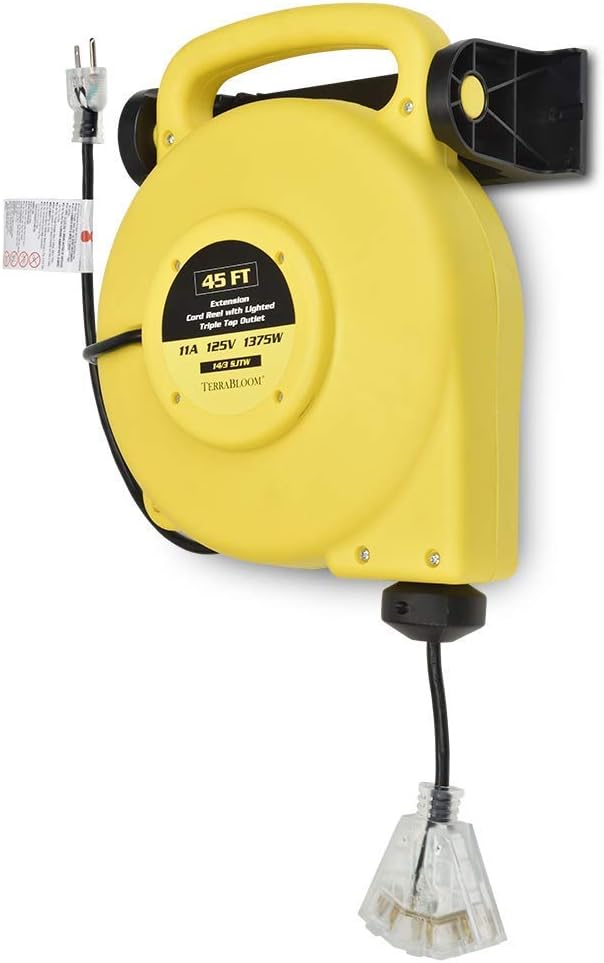 40 Ft 12/3 Retractable Extension Cord Reel with 3 Electrical Outlets Z178373