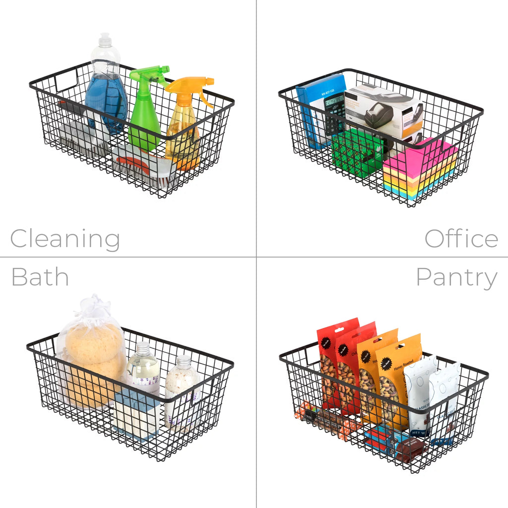 Black Set of 4 Nestable Basket Organizer with Handles V6746