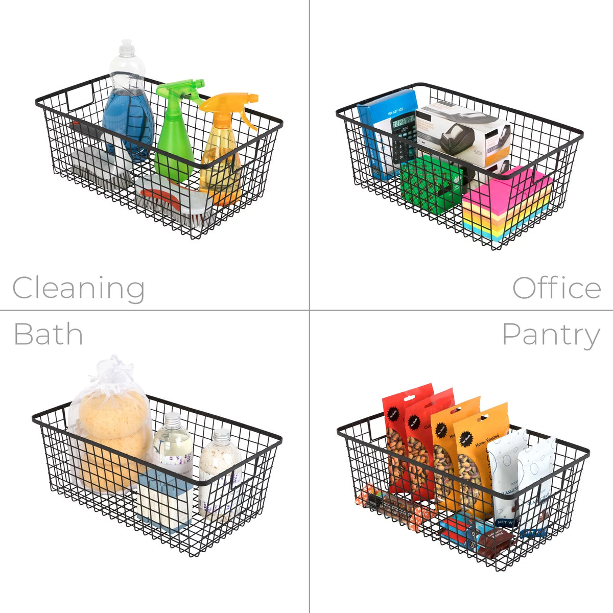 Black Set of 4 Nestable Basket Organizer with Handles V6746