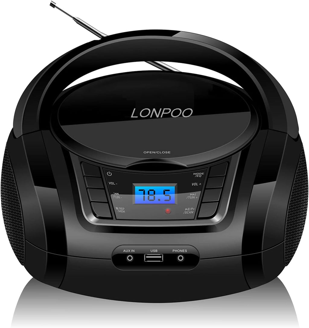 White Pack of 2 Portable CD Player Boombox with FM Radio, Bluetooth, Stereo Speaker D123