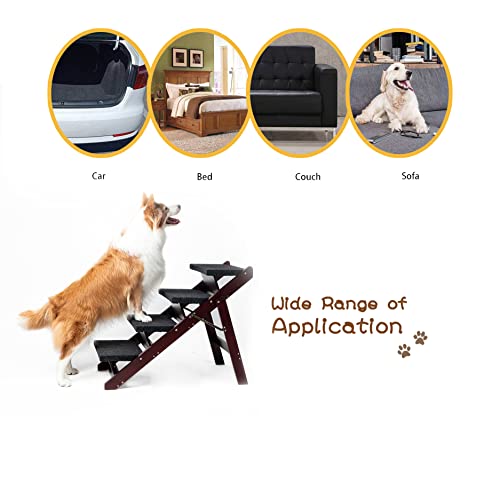 Wooden Pet Stairs Foldable Stairs & Ramp Portable Dog Ladder (Brown) X881966