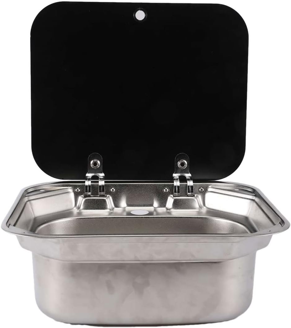 Stainless Steel RV Sink with Folded Faucet Tempered Glass Lid H6444