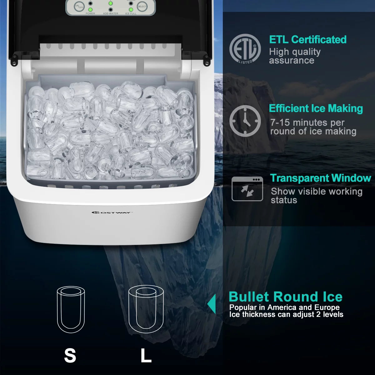 Stainless Steel Countertop Ice Maker with Scoop M472