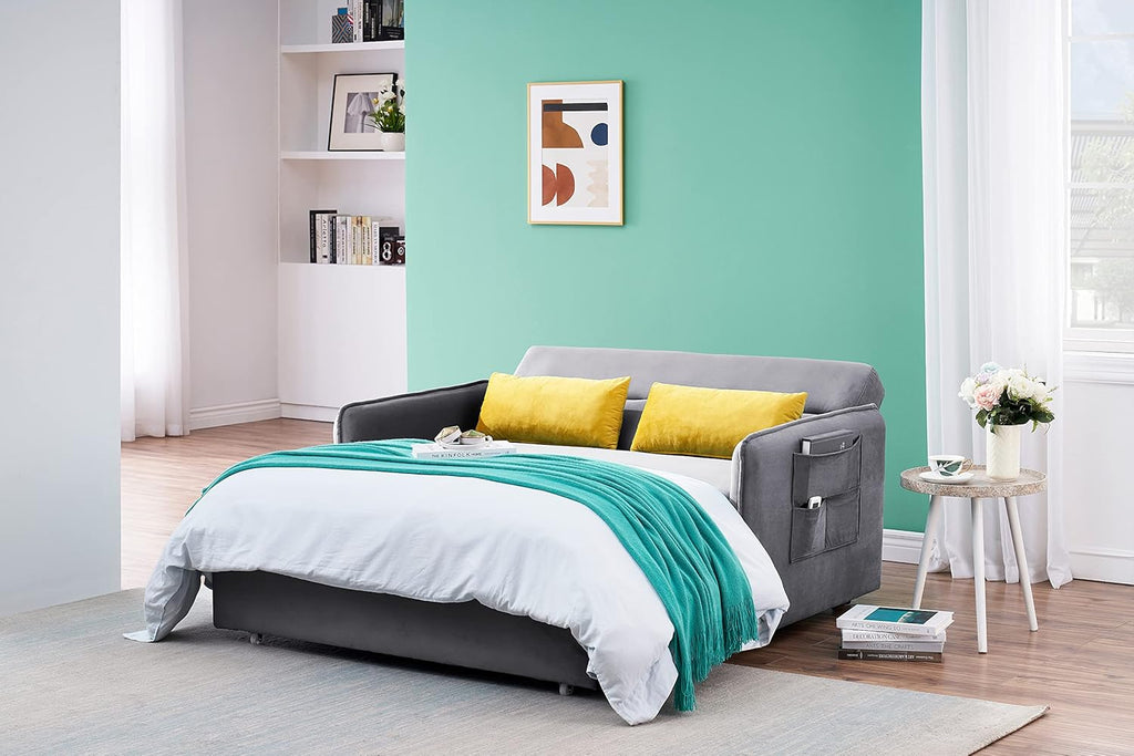 Velvet Pull Out Sofa Bed with Storage Pocket T51171