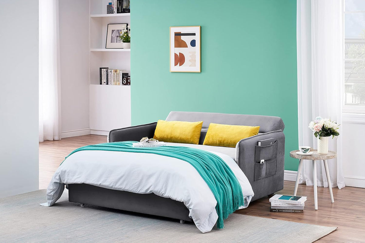 Velvet Pull Out Sofa Bed with Storage Pocket T51171