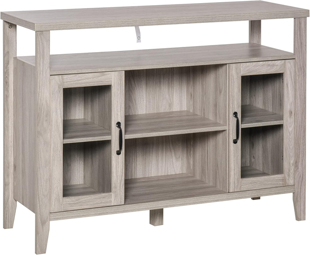 White Retro Style Storage Sideboard with 3 Open Compartments and 2 Framed Glass Door Cabinets E6785