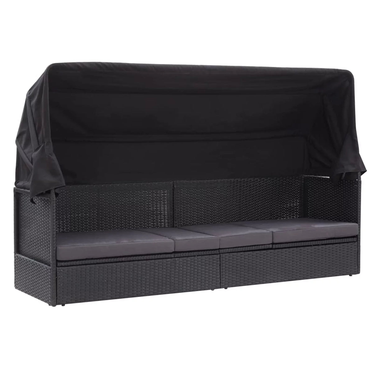 Black Poly Rattan Sun Lounger with Canopy and Cushion X38991