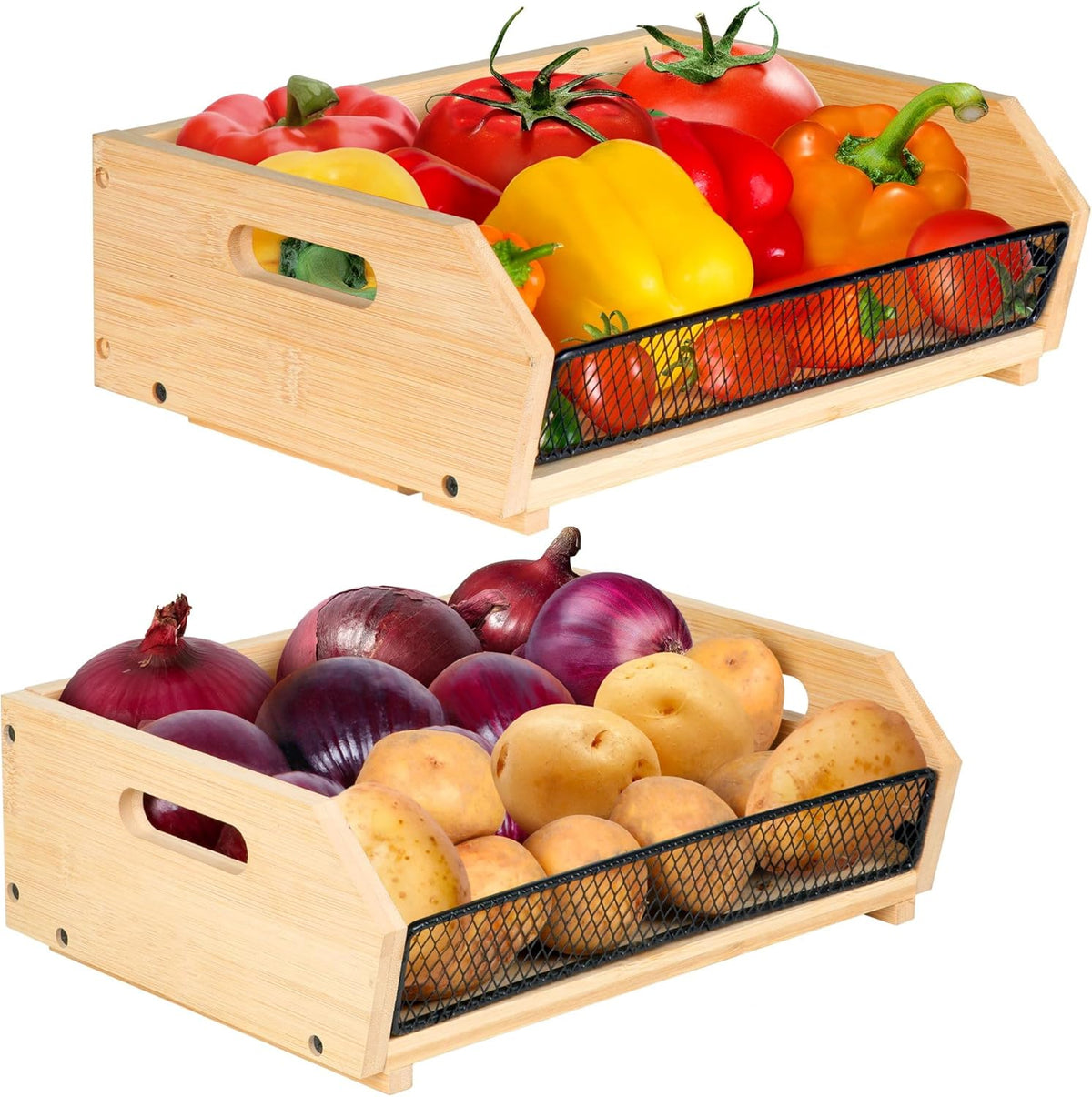 2 Pack Stackable Bamboo Storage Bin with Handle V6716