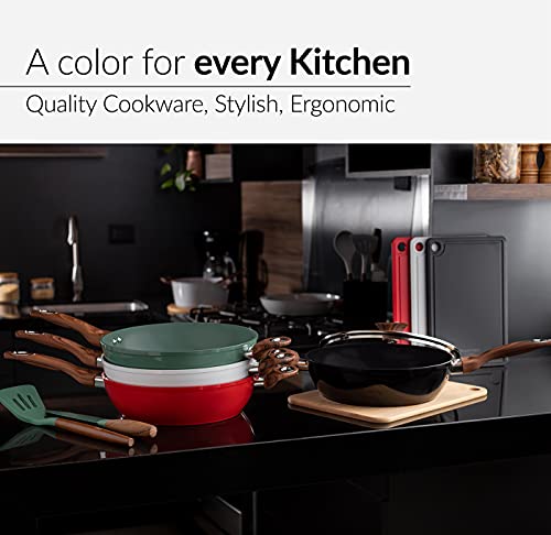11" Deep Frypan 5 Qt Wok Non-Stick Ceramic Coating Aluminum Body Navy C8627