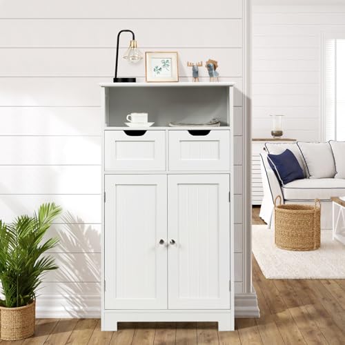 Black Bathroom Floor Cabinet with 2 Removable Drawers, 2 Doors & Adjustable Shelf J9998