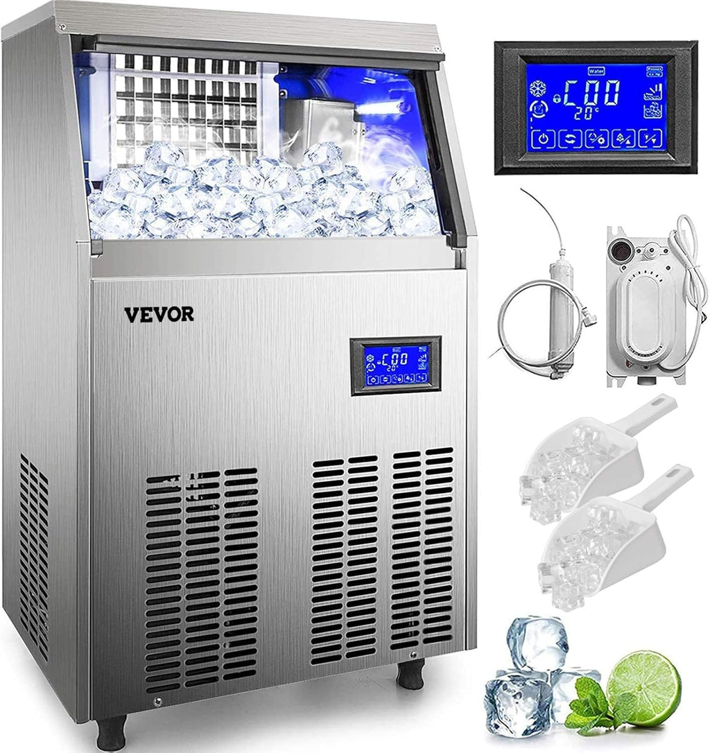110V Commercial Ice Maker with 33LBS Bin and Electric Water Drain Pump G750978