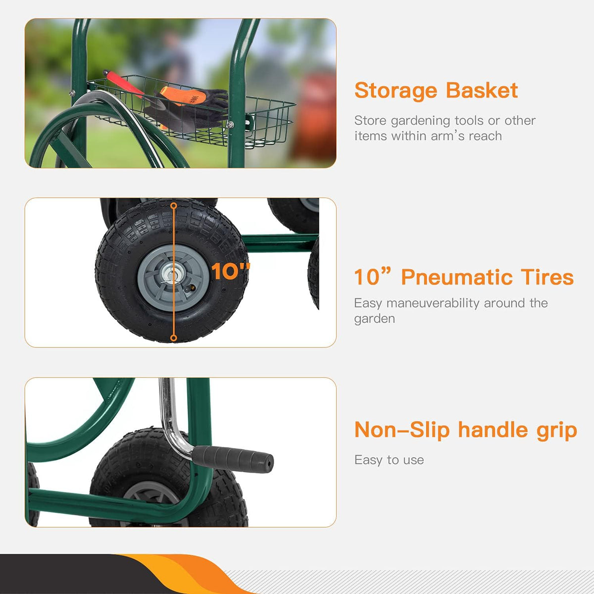 Green Heavy Duty Garden Hose Reel Cart with Wheels 300 Feet G611