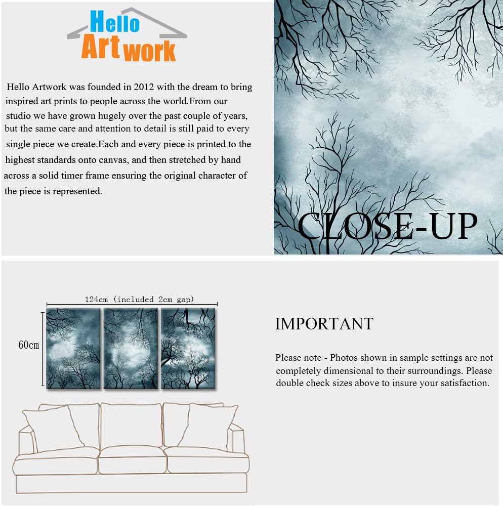 3 Pieces Full Moon Canvas Wall Art Forest Night Scenery Autumn Landscape Stretched and Framed 16x24inchx3pcs K82713