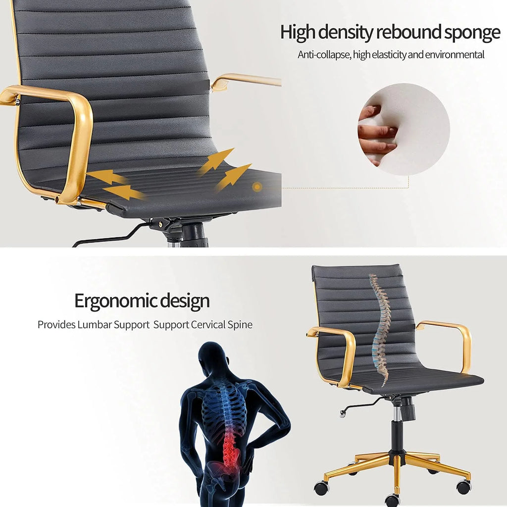 Black Ergo Office Chair with Back Support and Caster Wheels 320Lbs U1361