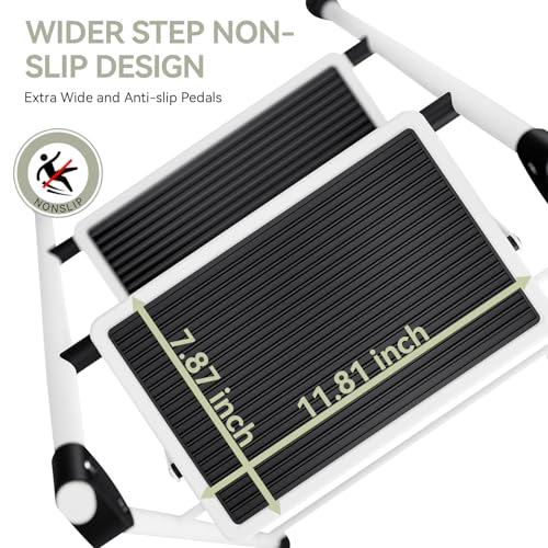 4 Step Folding Steel Step Ladder with Handrails White W653910