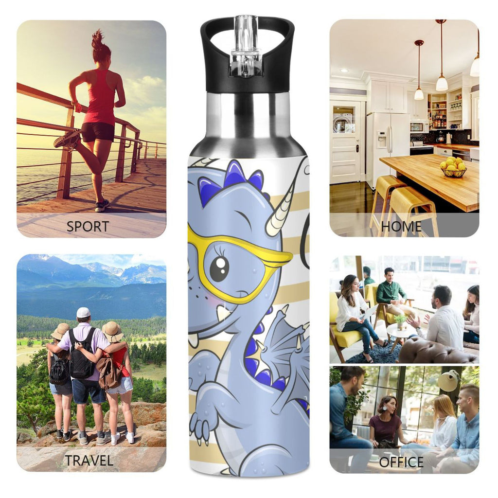 Blue Dragon Stainless Steel Insulated Water Bottle with Straw Lid G52634
