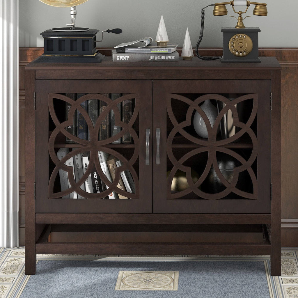 Brown Navy Blue Wood Accent Sideboard Storage Cabinet with Doors J428