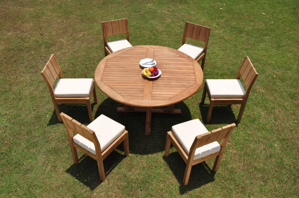 Grade-A Teak 7 Pc Dining Set 60" Round Table 6 Armless Chairs S175