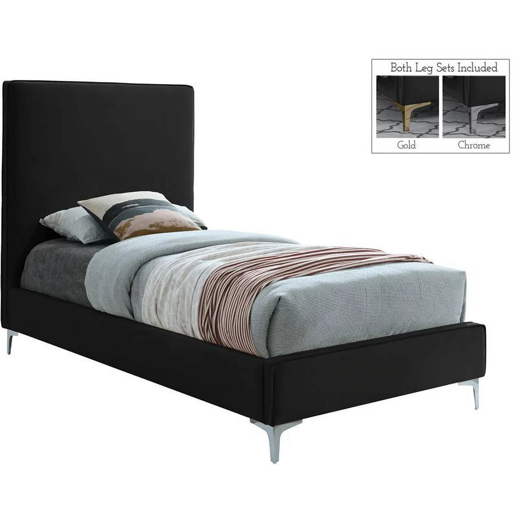 Black Velvet Twin Bed with Gold and Chrome Legs E70931