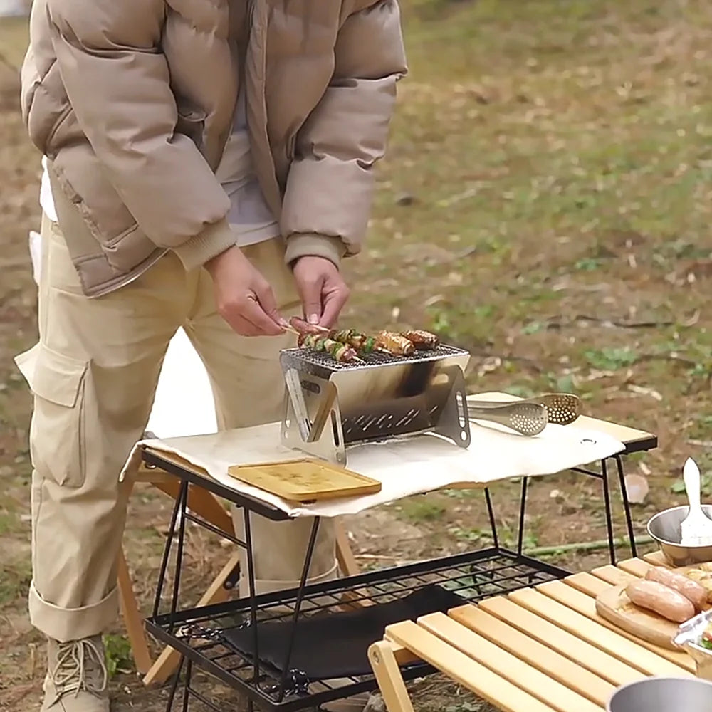 Wood Burning Stove with Grill Plate, Portable Folding Stainless Steel Backpacking Cooking Stove D927293