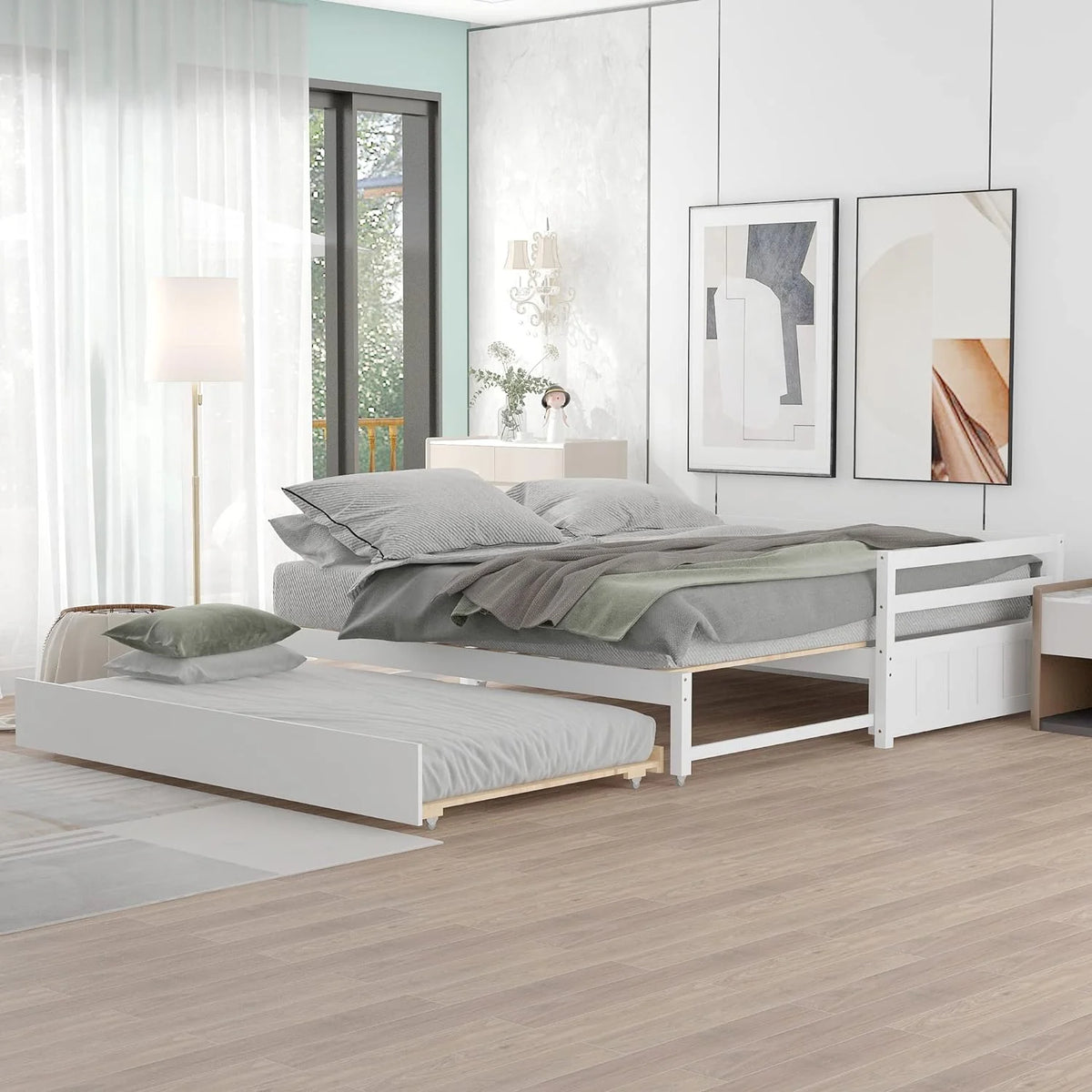 White Wood Extendable Daybed with Trundle L99818