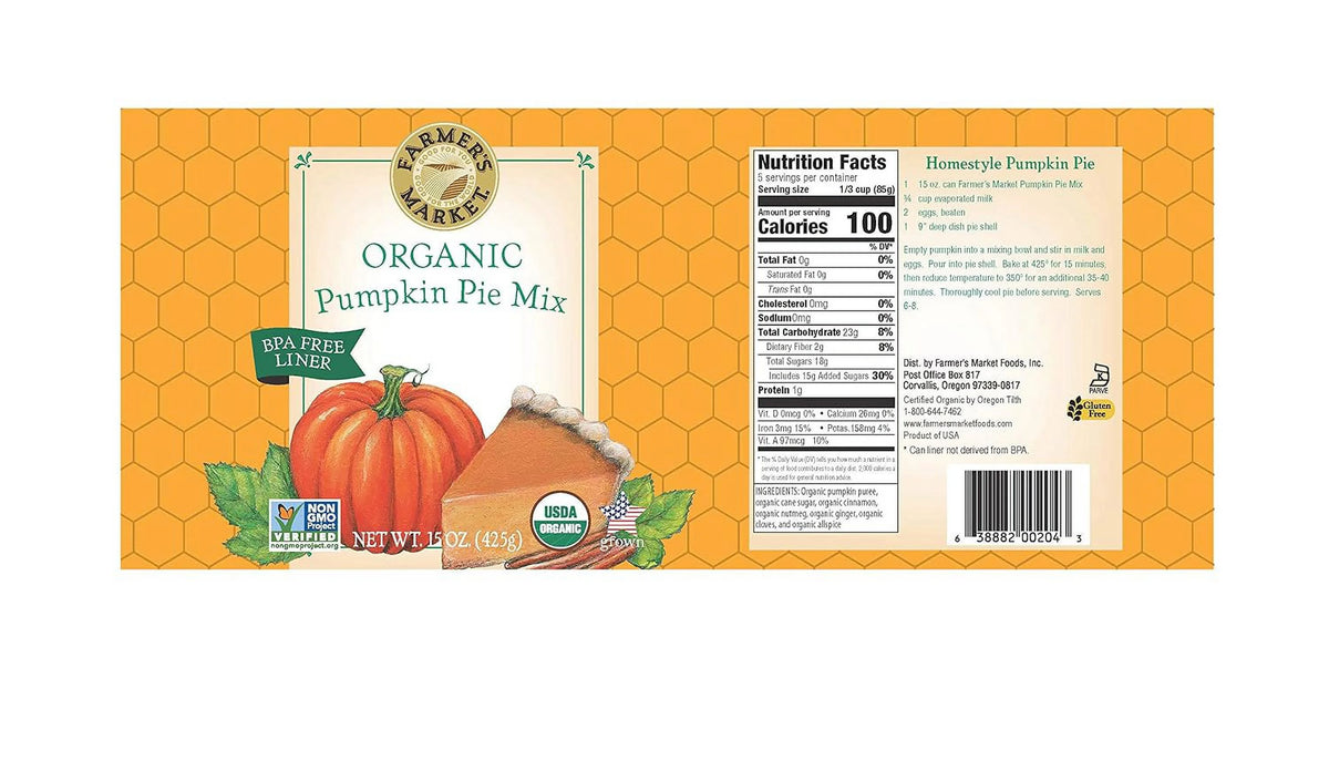 Organic Canned Pumpkin Pie Mix 15-Ounce Cans Pack Of 12 R9556