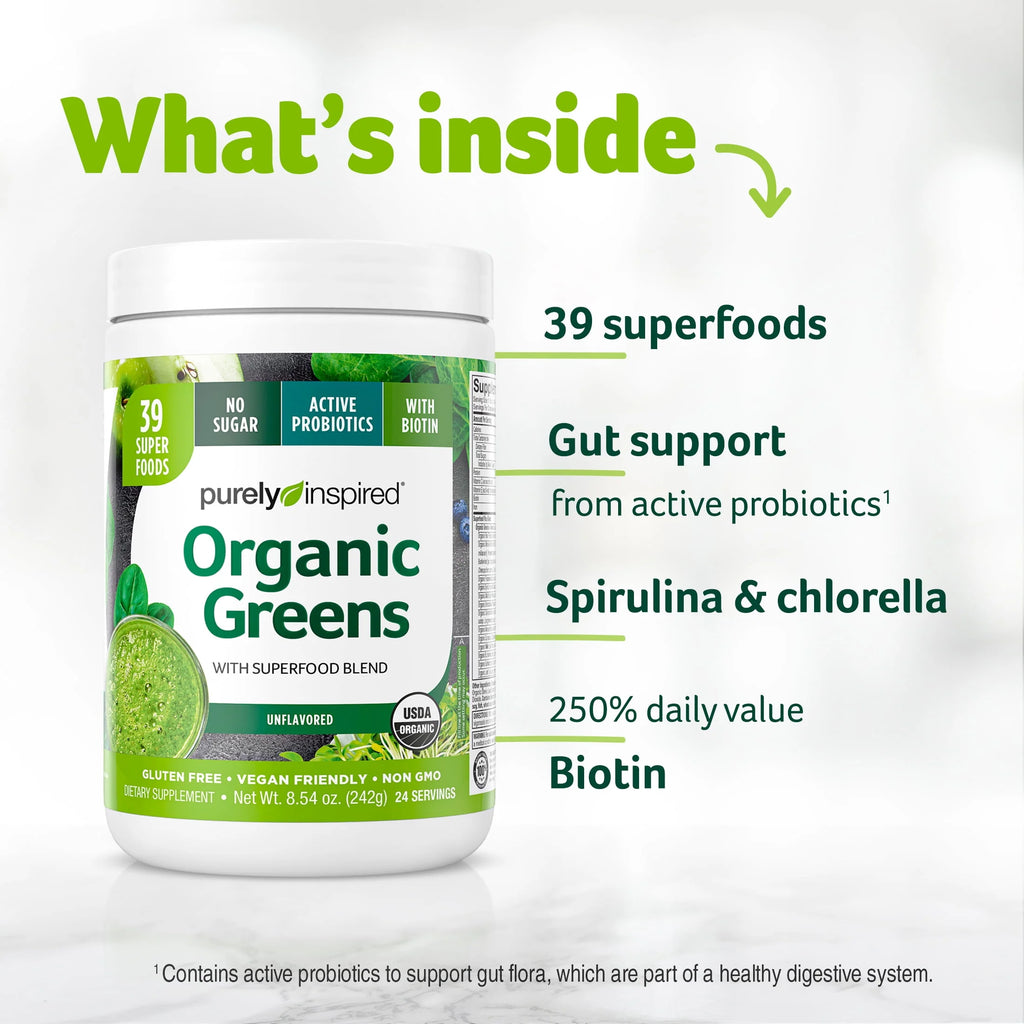 Organic Greens Superfood Supplement Powder Blend, Unflavored, 8.57 oz, 24 Servings A152467