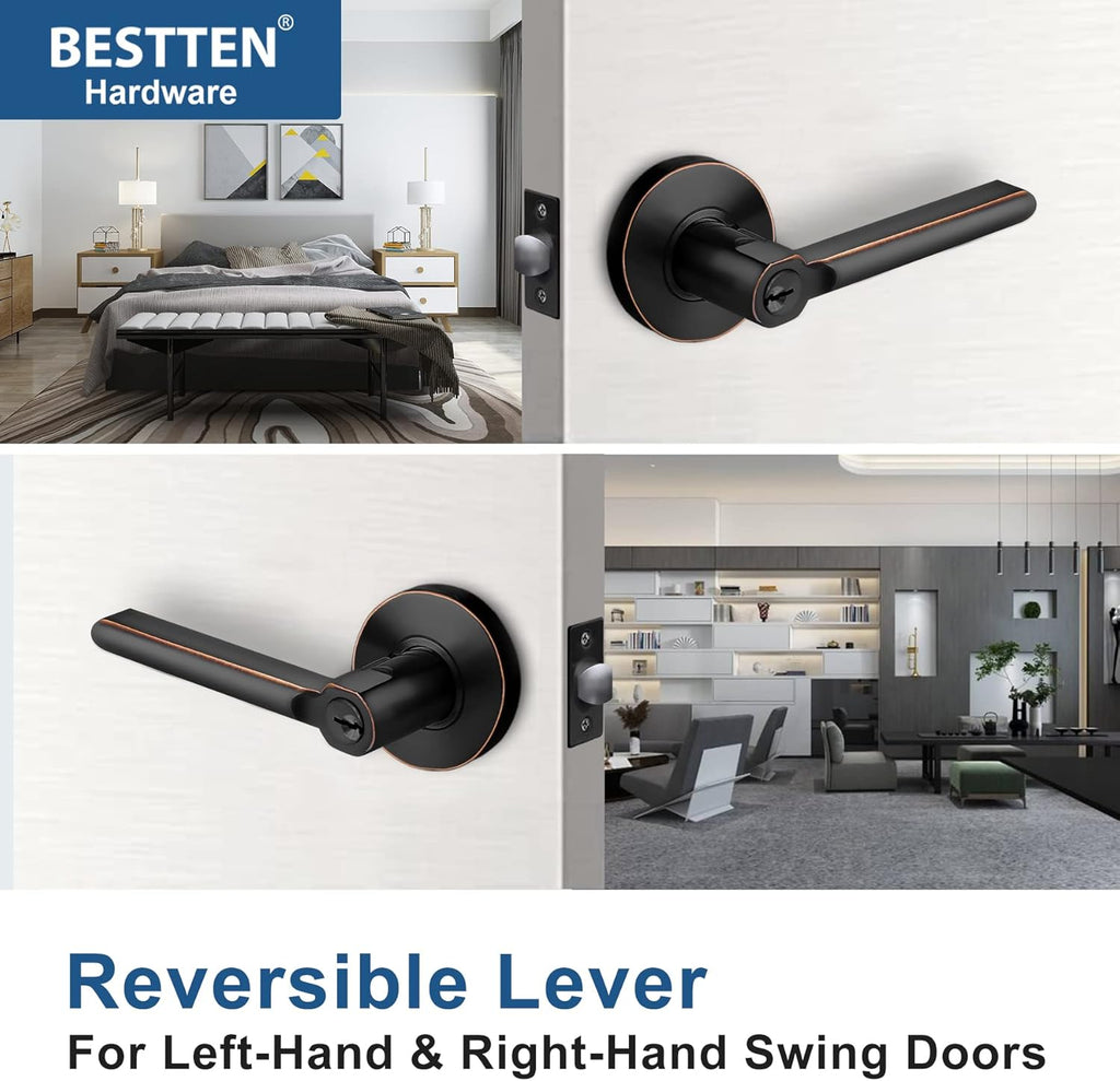 [2 Pack] Oil Rubbed Bronze Keyed Alike Entry Door Lever Set with Lock N255