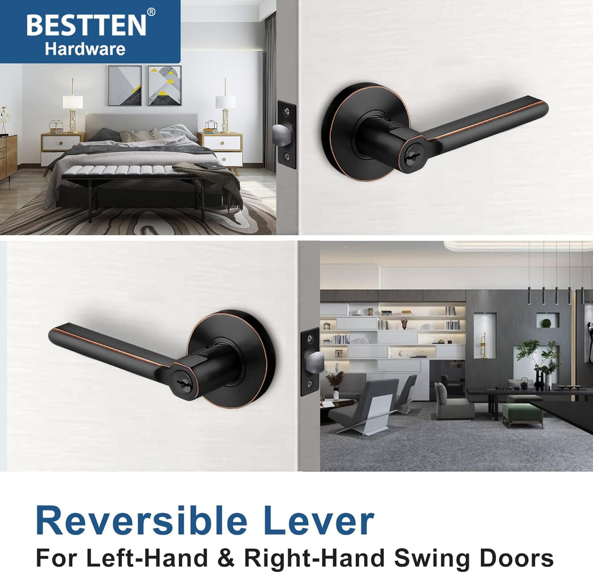 [2 Pack] Oil Rubbed Bronze Keyed Alike Entry Door Lever Set with Lock N255