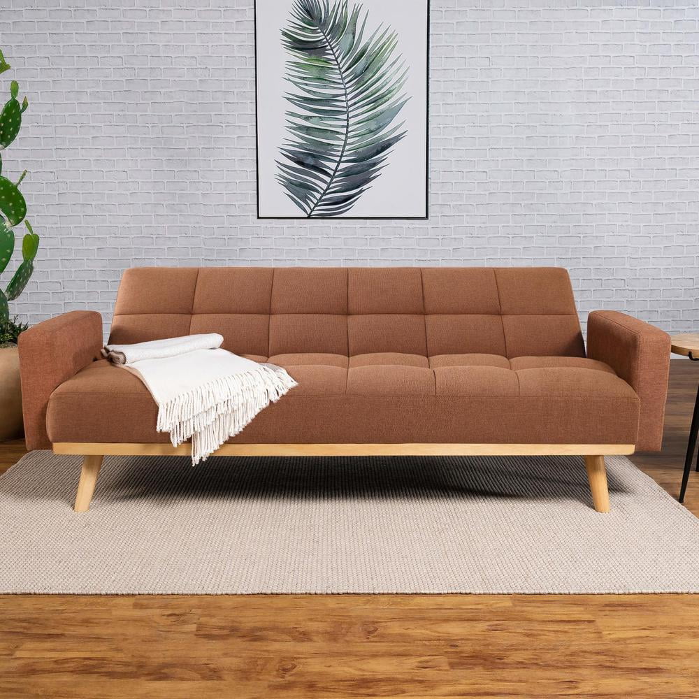 Terracotta Fabric Upholstered Convertible Sofa Bed O228