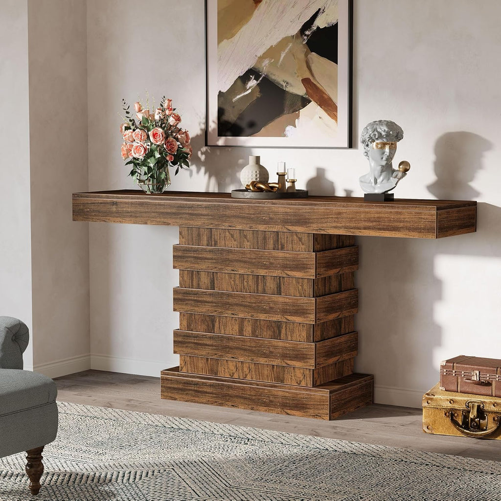 Rustic Brown 63-Inch Long Wooden Console Table V969