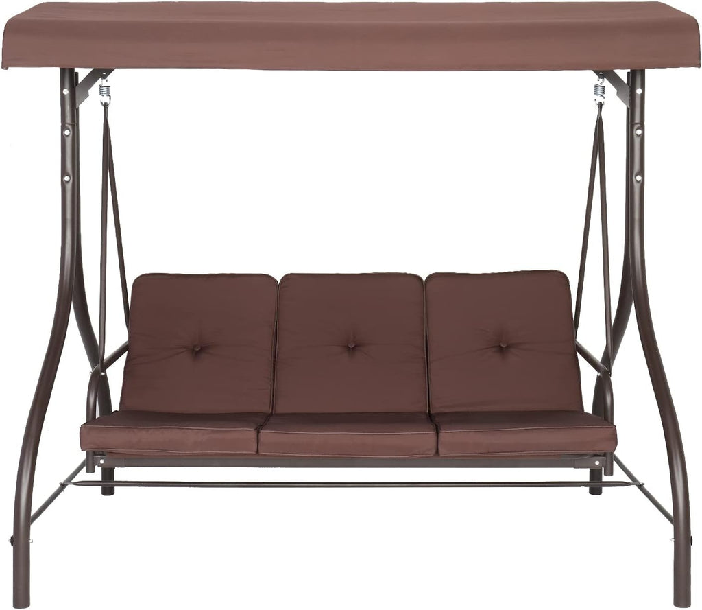 Steel Swing with Cushion and Canopy, 3-Seater Brown, 74.8''*47.24''*68.9'' O9383