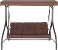Steel Swing with Cushion and Canopy, 3-Seater Brown, 74.8''*47.24''*68.9'' O9383