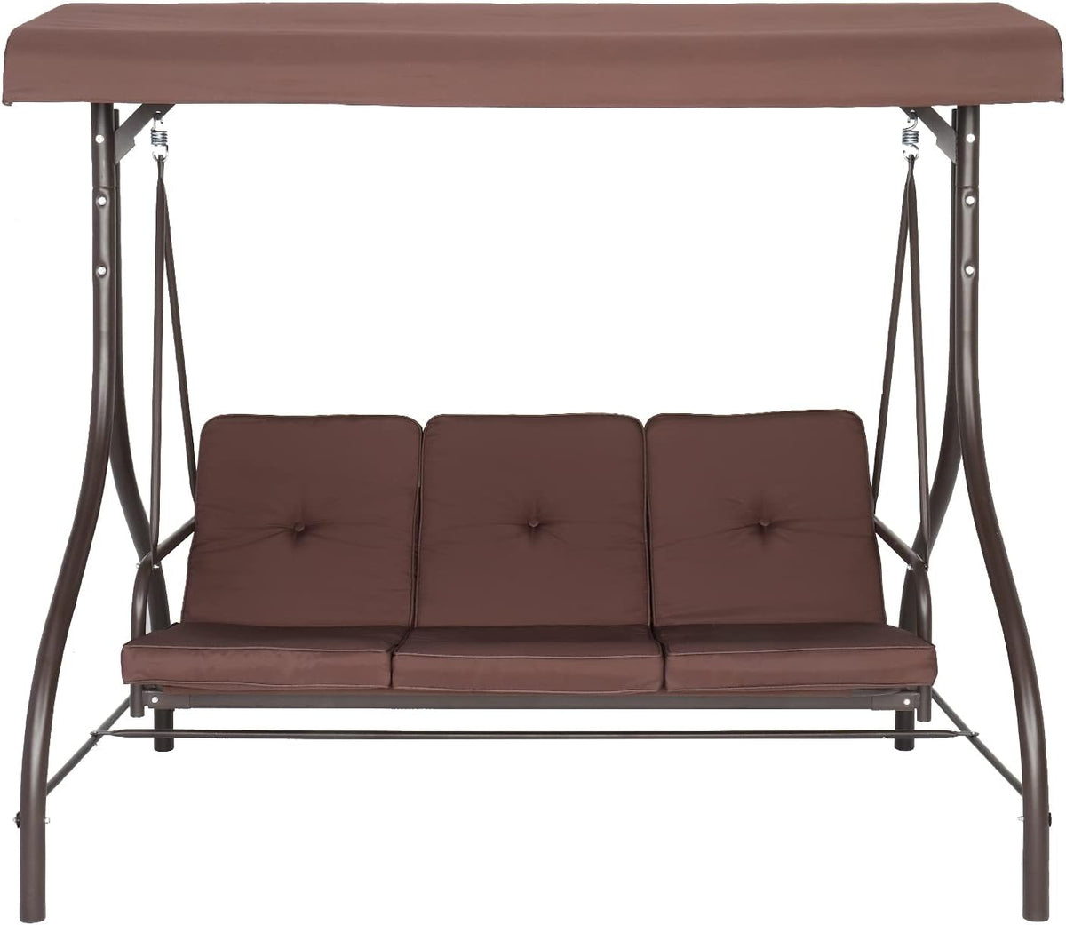 Steel Swing with Cushion and Canopy, 3-Seater Brown, 74.8''*47.24''*68.9'' O9383
