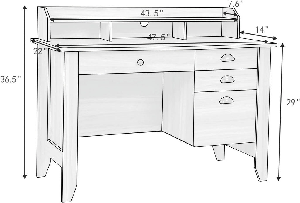 White Oak Computer Desk with Drawers and Hutch Shelf Q8315