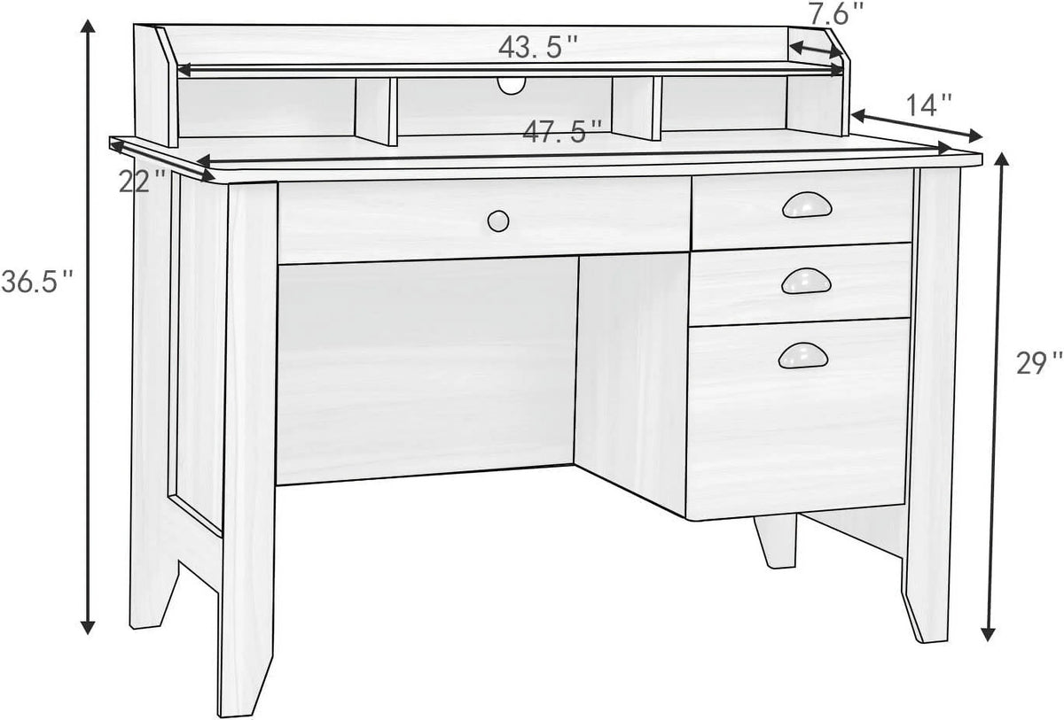 White Oak Computer Desk with Drawers and Hutch Shelf Q8315