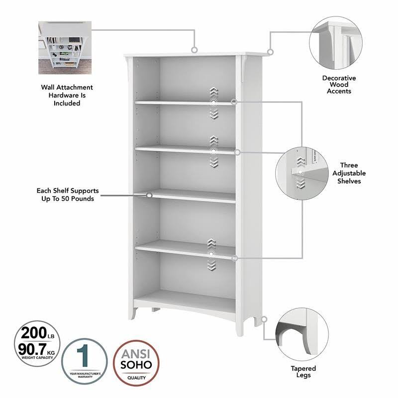 Pure White and Shiplap Gray 5 Shelf Bookcase Set of 2 M3746