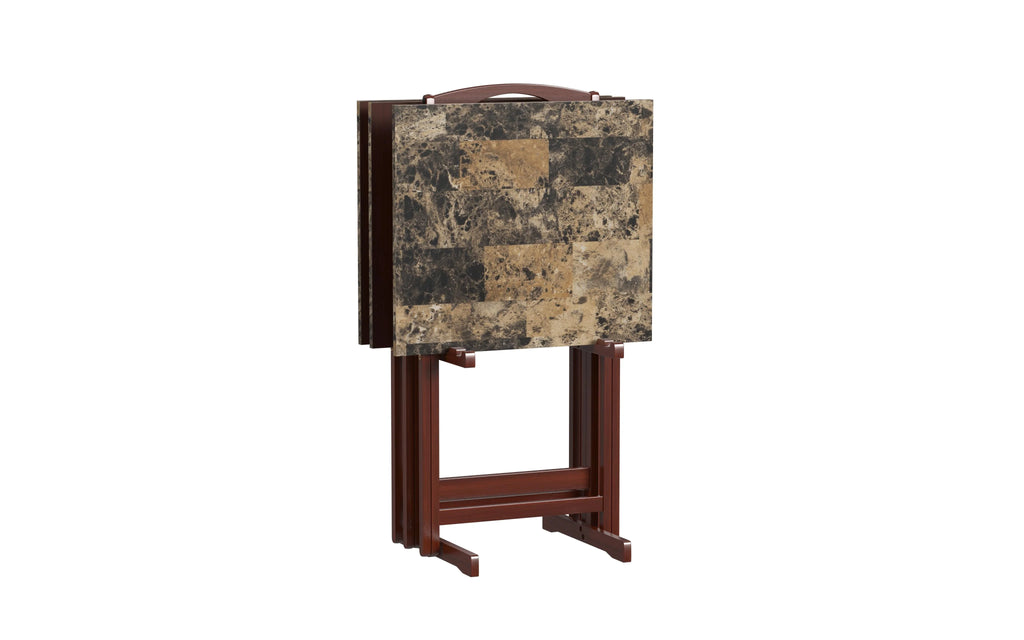 5-piece Faux Marble Folding Snack Tray Table Set I853173