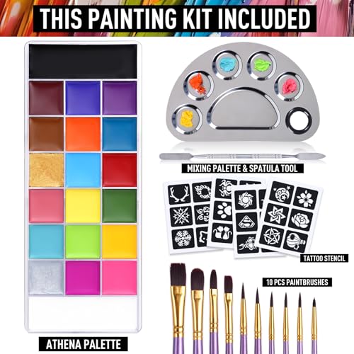 20 Colors Face Body Paint Oil Makeup Set with Mixing Palette and Brushes C1786