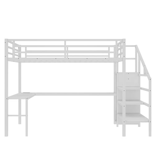 Full Size Black Metal Loft Bed with Desk and Wardrobe D76634