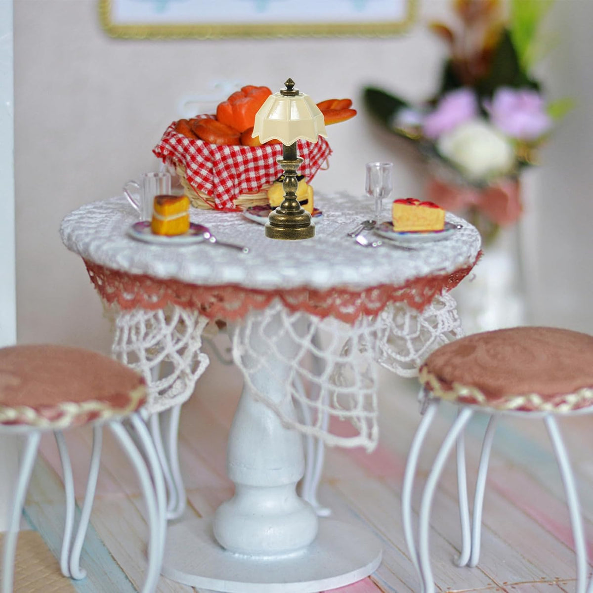 White Metal Desk Lamp 3pcs Dollhouse Miniature E53462