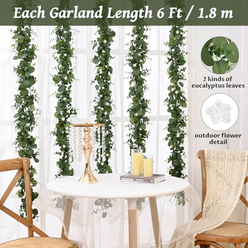 2 Packs 12 FT Artificial Eucalyptus Garland with Boxwood Flowers U35975