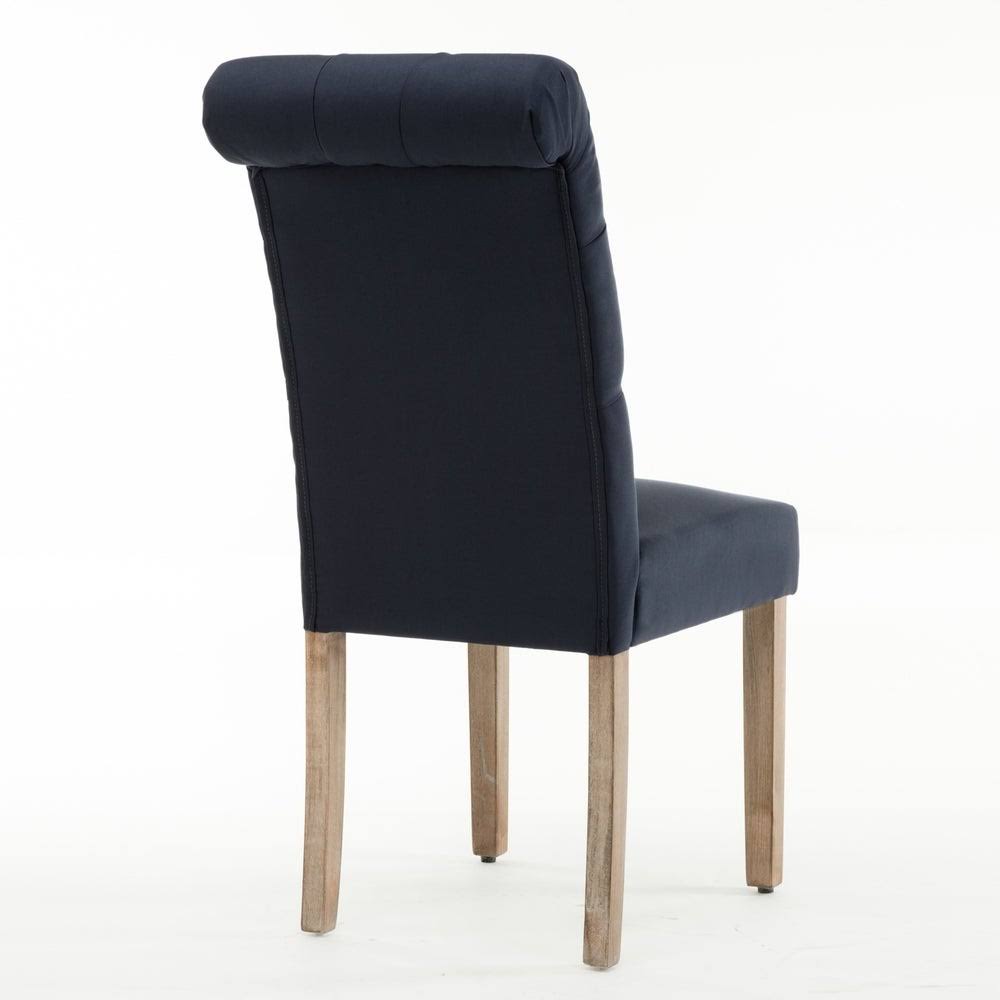 Brown Linen/Wooden Roll-Top Tufted Dining Chair (Set of 2) Z864949