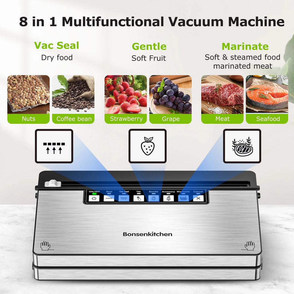 Stainless Steel 8-in-1 Vacuum Sealer with Built-in Cutter and Bag Storage E240284