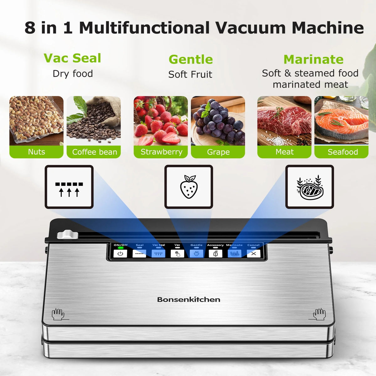 Stainless Steel 8-in-1 Vacuum Sealer with Built-in Cutter and Bag Storage E240284