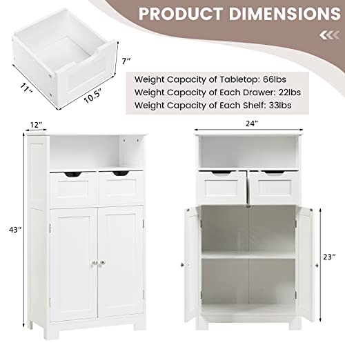 Black Bathroom Floor Cabinet with 2 Removable Drawers, 2 Doors & Adjustable Shelf J9998