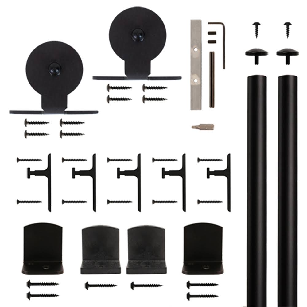 Black Top-Mount Rolling Barn Door Hardware Kit with 6-ft. Rail B14124