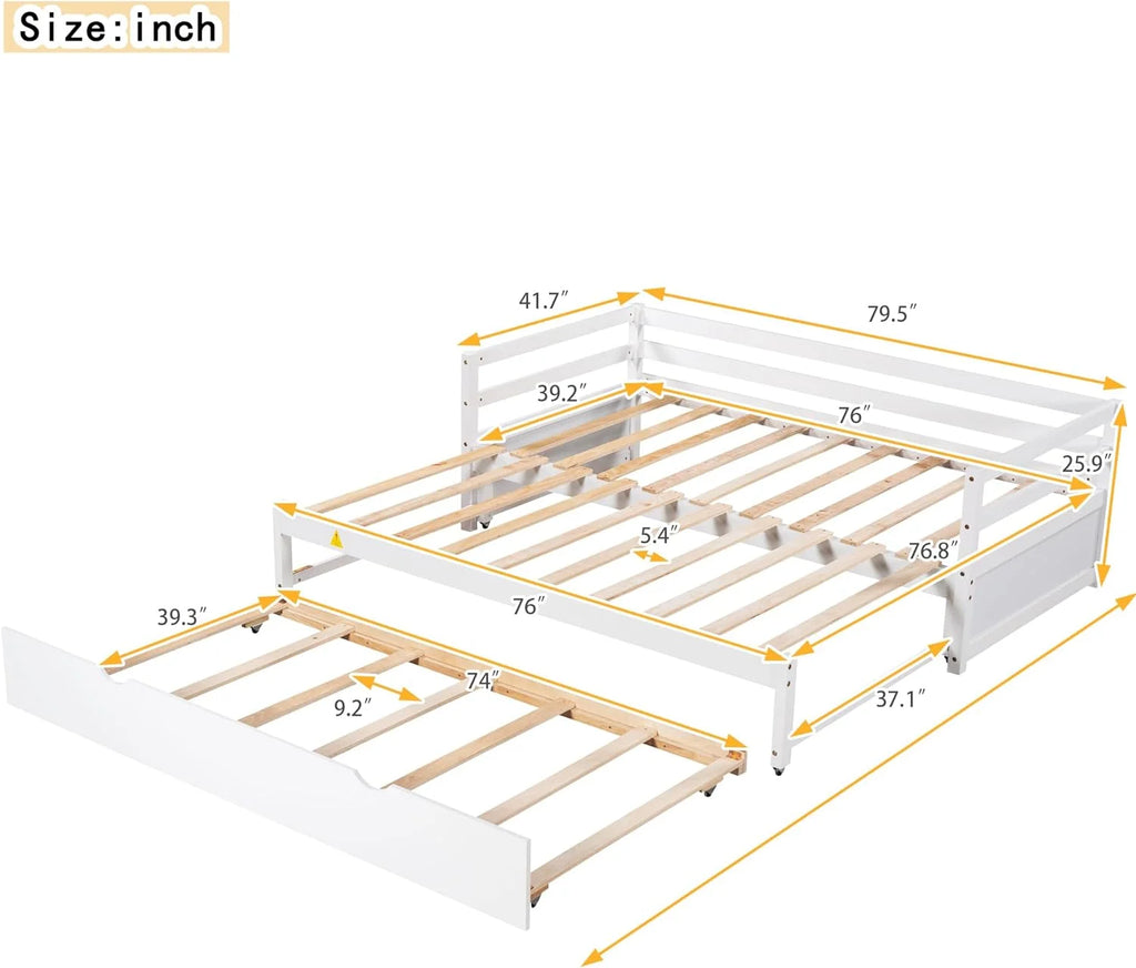White Wood Extendable Daybed with Trundle L99818