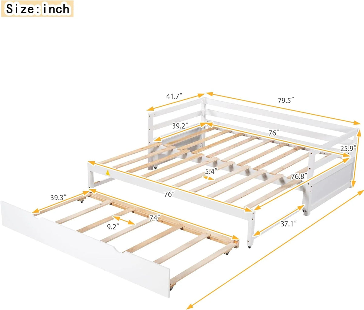 White Wood Extendable Daybed with Trundle L99818